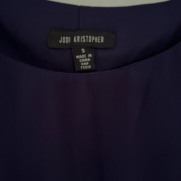 Jodi Kristopher dark blue shift dress with semi sheer lace sleeves size small - Picture 10 of 14